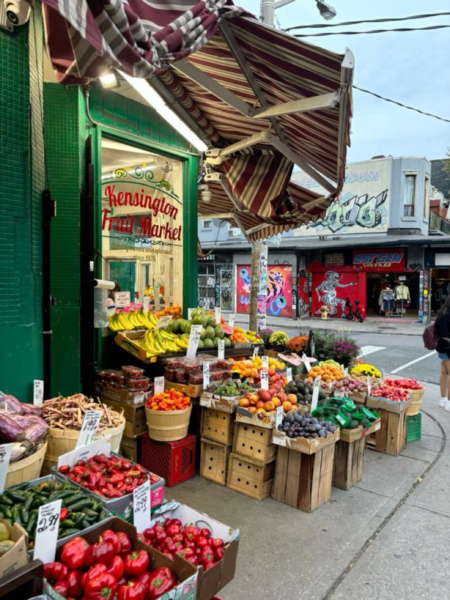 Fruit stands outside the Kensington Fruit Market in Kensington Market