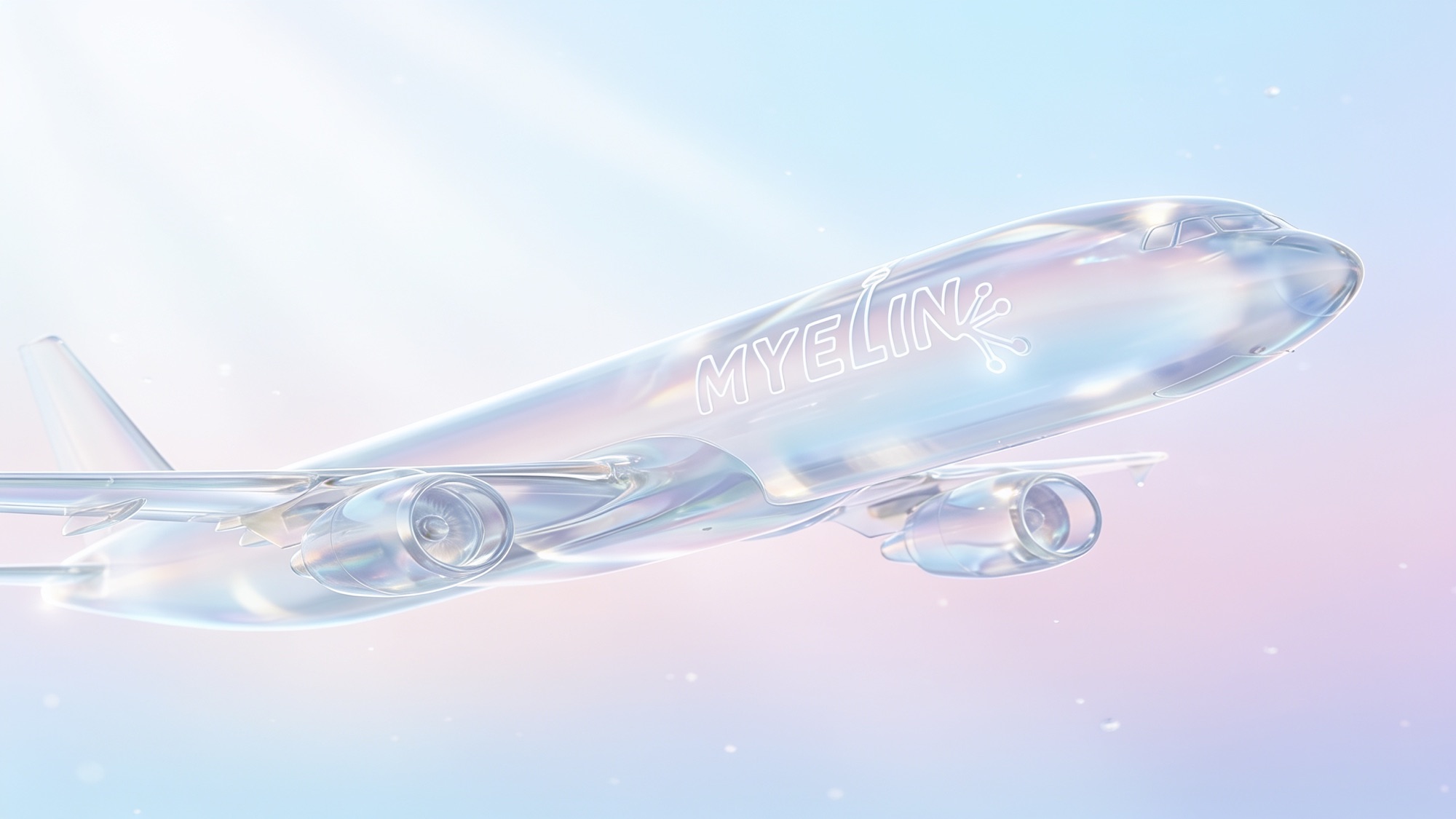 Iridescent Myelin airplane in a pastel sky